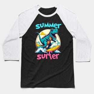 Summer Dinosaur Surfer Funny Baseball T-Shirt